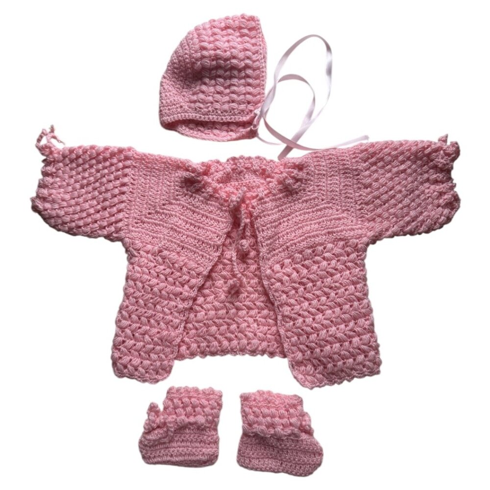 Handmade Crocheted Sweater Hat Bootie Set